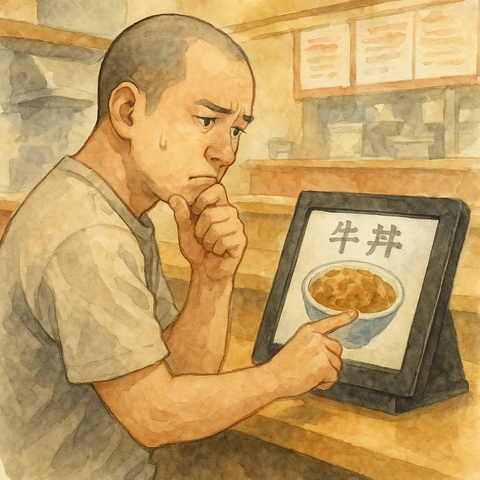 タッチパネルで注文する男性