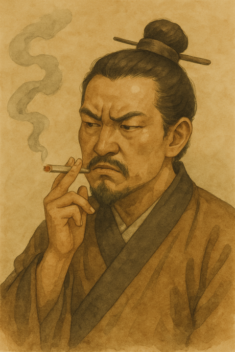 タバコ吸いながらイライラする男性