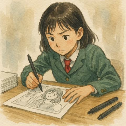 同人活動をする中学生