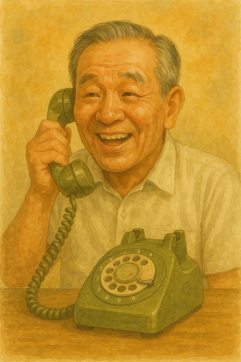 電話で楽しそうに話す初老男性