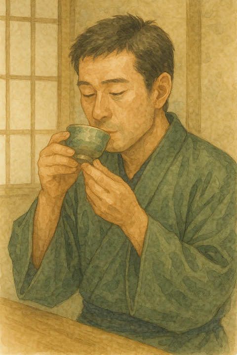 緑茶を飲む