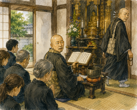 読経途中で帰ろうとする坊さん