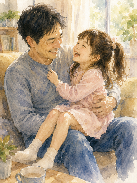 父親の膝に乗る娘
