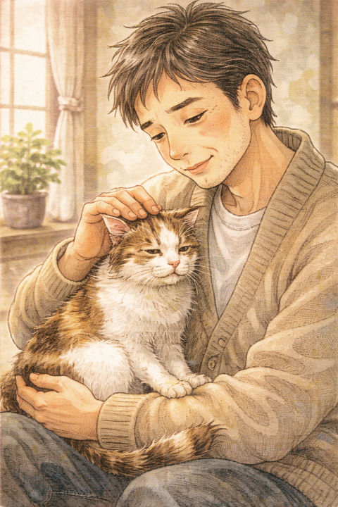 老猫と男性