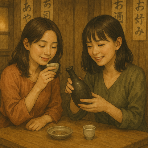 居酒屋で日本酒を飲む女性