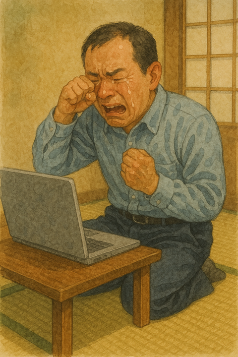 サービス終了で悔し泣きする中年男性