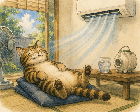 エアコンで涼むねこすけ