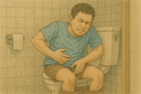 トイレに座って脇腹モミモミ