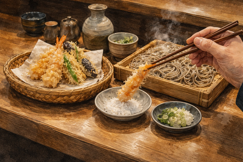 蕎麦と天ぷらを塩で