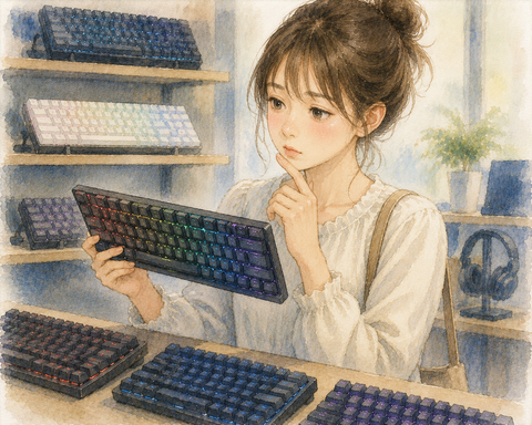 キーボードを選ぶ女性