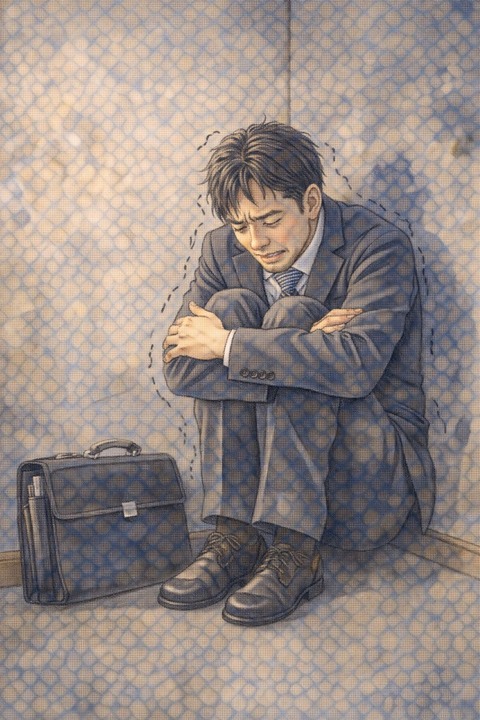 部屋の隅で震えるサラリーマン