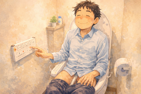 シャワートイレを使う気持ちよさそうな男性