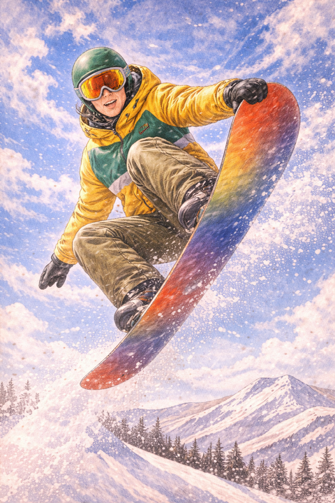 スノーボードで高く舞う選手