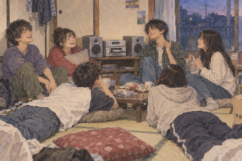 CDコンポ　男女音楽を聴いている大学生