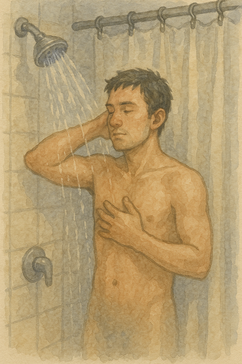 シャワーを浴びる人