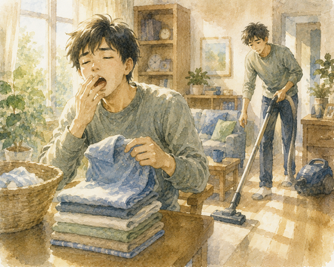 掃除洗濯する男性