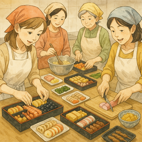 おせち料理を作る女性たち