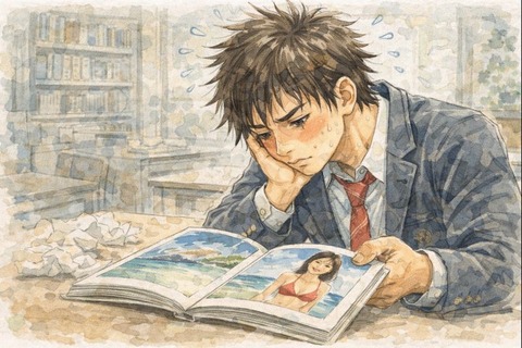 写真集を見る男子高校生