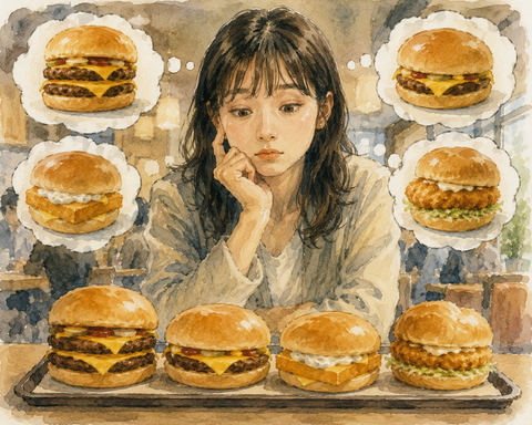 ハンバーガーを選ぶ女性