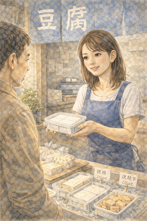 豆腐店で働く女性