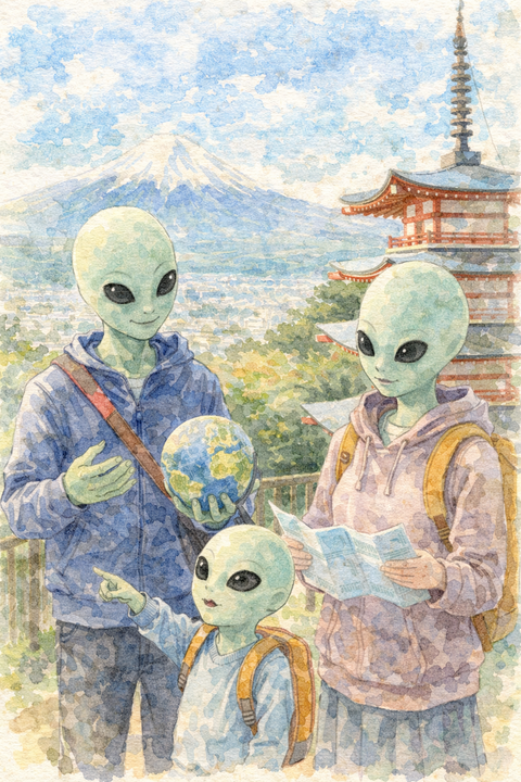 地球旅行中の宇宙人家族