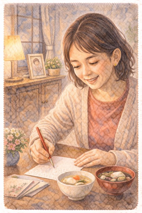 手紙を書く母親