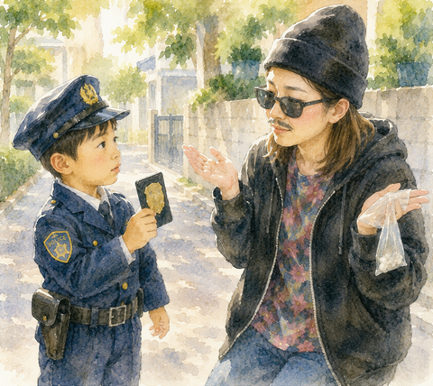 子供警官と密売人役の母