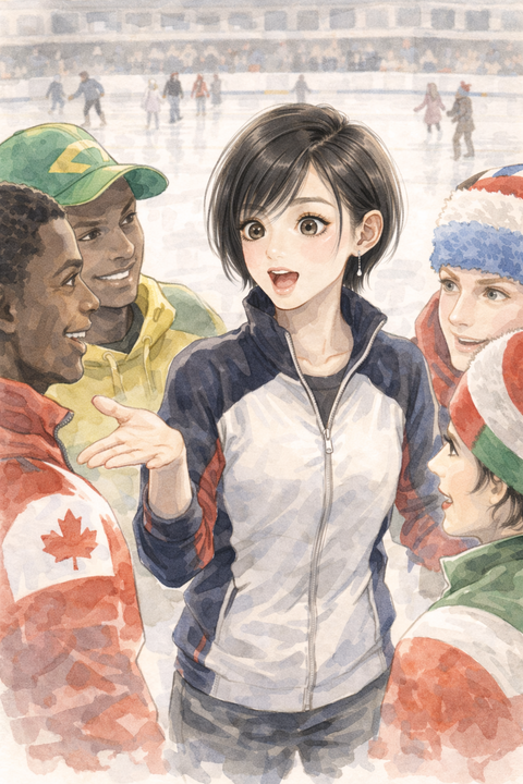 リンクで色々な人と話す女性