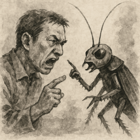 口論する人間とコオロギ