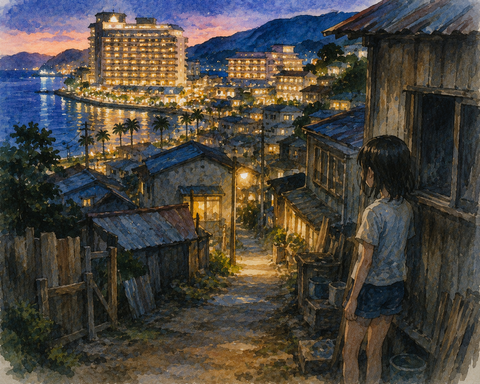 故郷は観光地で、貧乏で育った