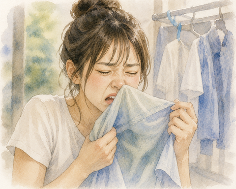 生乾き臭がするシャツ悶絶する女性
