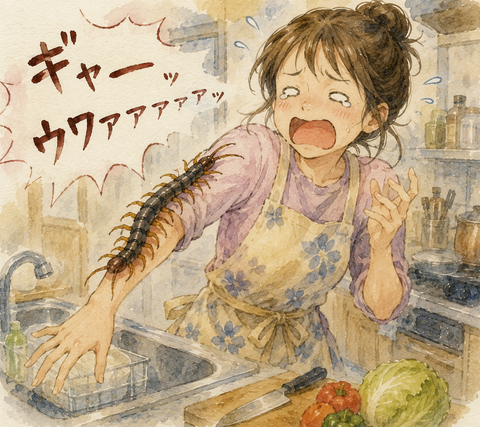 腕にどでかいムカデが這う女性