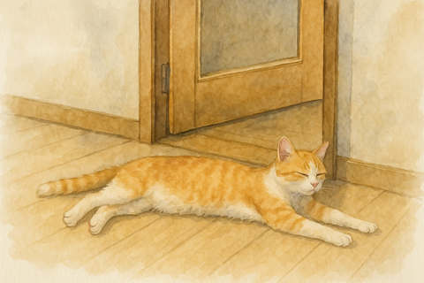 ドアギリギリのところに寝る猫