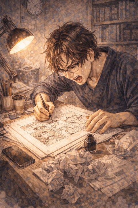 原稿を仕上げる漫画家