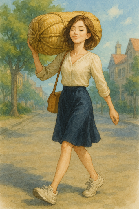 米俵を担ぐ女性