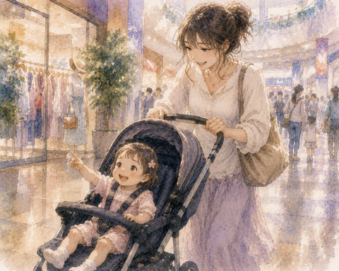 ショッピングセンターに娘バギー