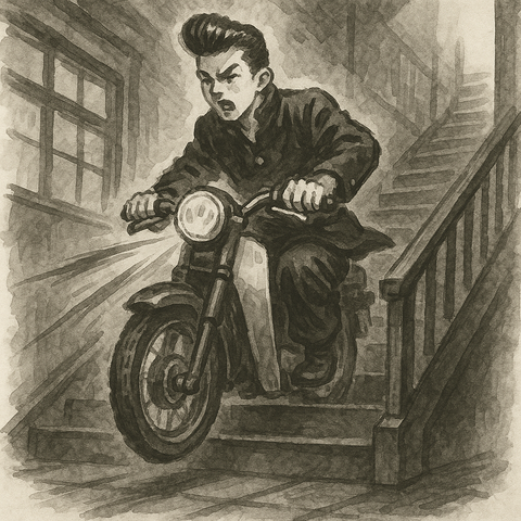 原付バイクで高校の階段を上るヤンキー