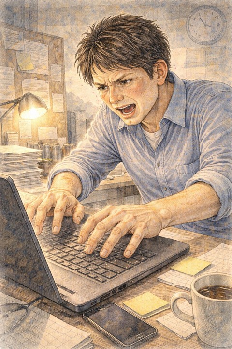 キーボードをたたく男性