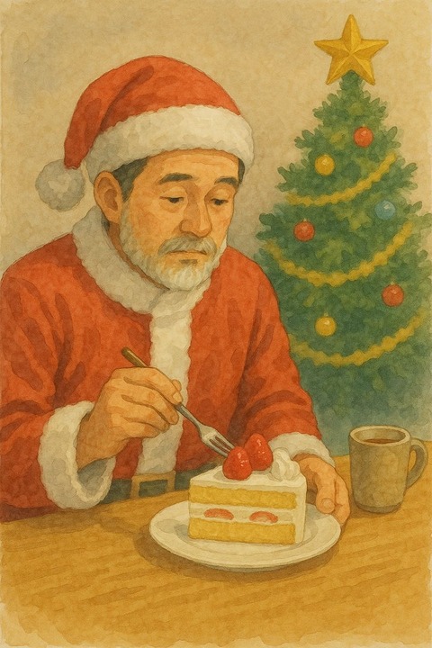 クリスマスにケーキを食べる男