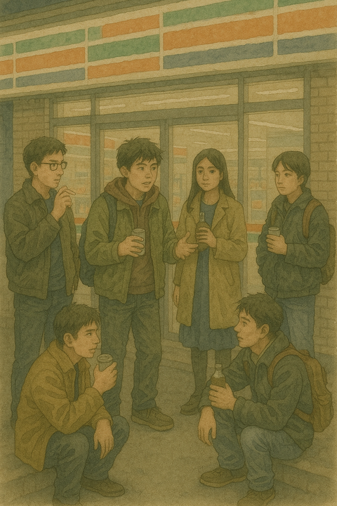 コンビニでたむろしている大学生の集団