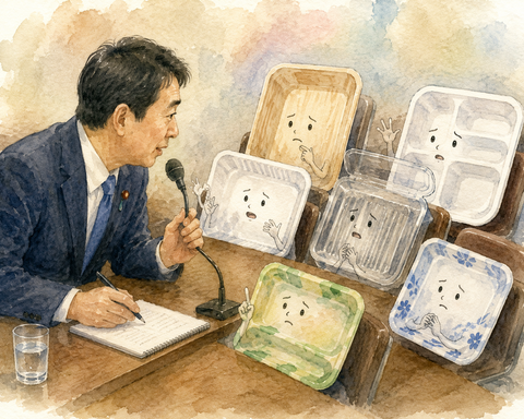 食品トレーたちにヒアリングする政治家