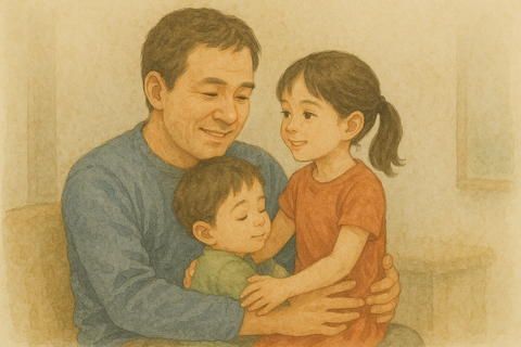 父親にだっこしてもらう子供