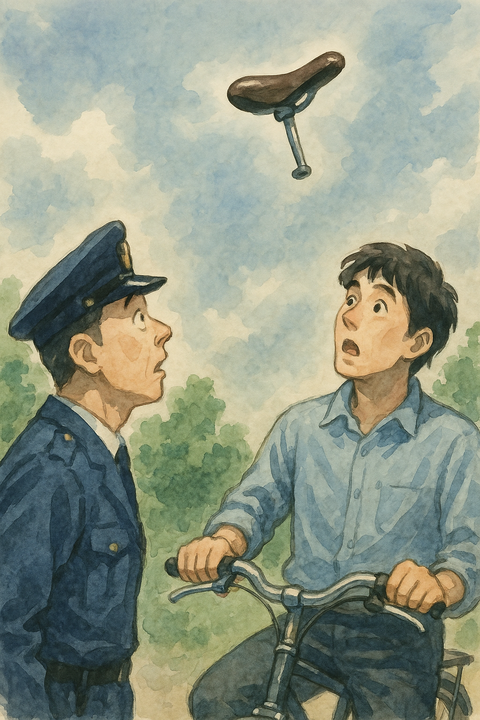 空を飛んでいくサドル