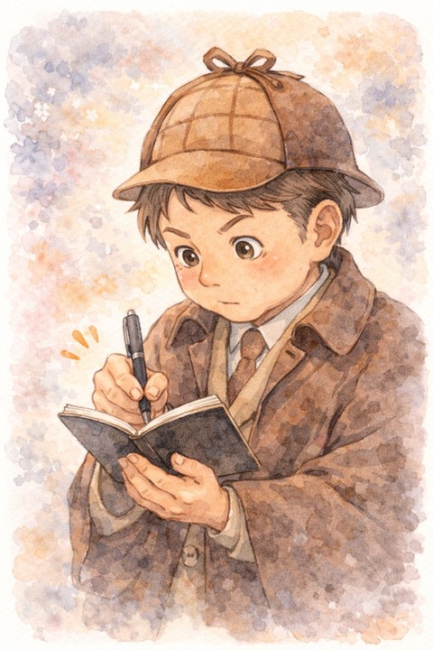 手帳に書き込む探偵