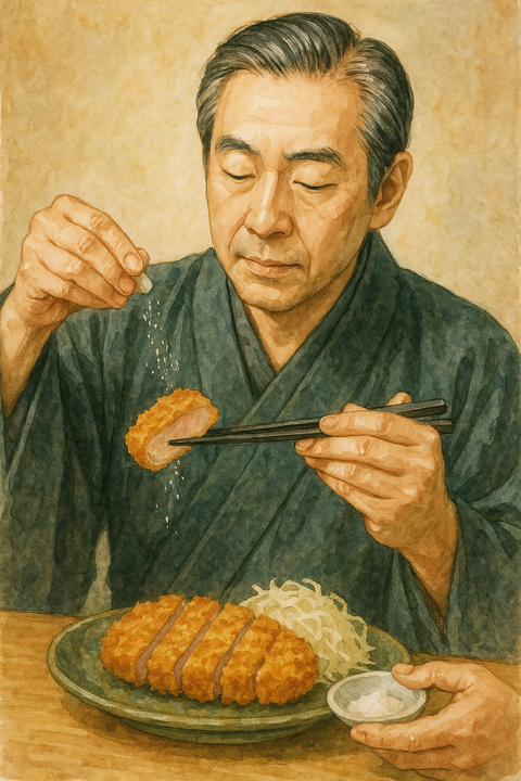 とんかつに塩をかける日本人美食家