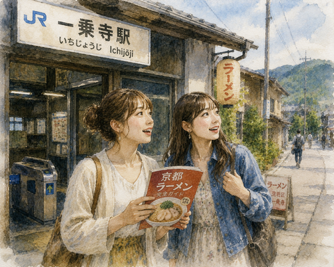 京都の一乗寺駅のラーメン女性