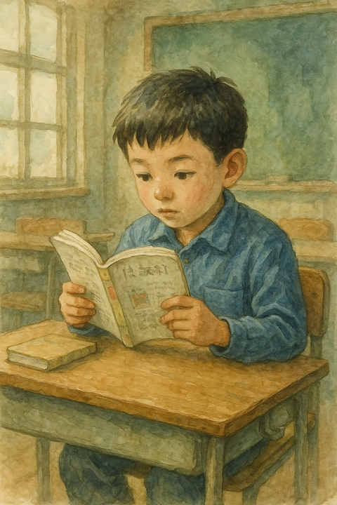 教科書を読む小学生