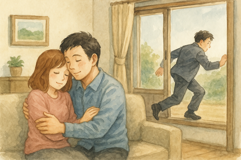 こっそり窓から逃げる浮気相手の男性