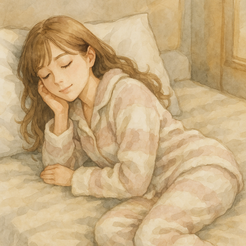 パジャマを着てベッドに横になる女性