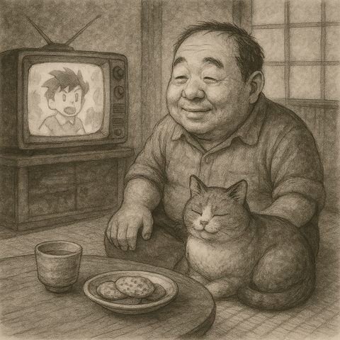 猫とアニメを見る丸山さん